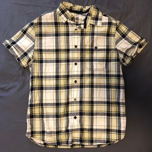 Yellow, white and blue short sleeve button up